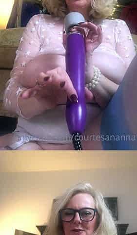 A super sexy blonde with big boobs and masturbating with a v