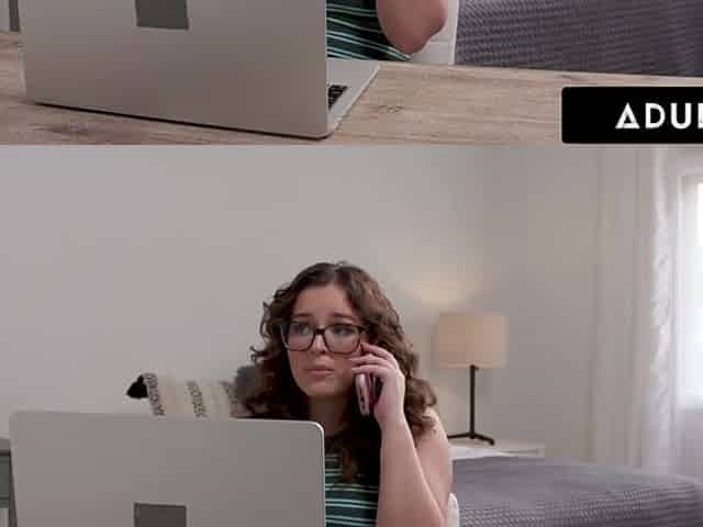 Adorable nerdy girl with curvy body smashes her stepbro's big cock like a pro