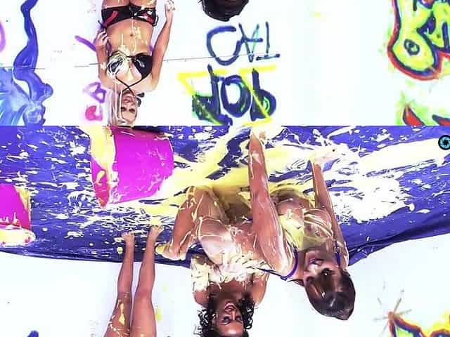 Indecent three-some involving breasty lesbian babes who love to fool around with food