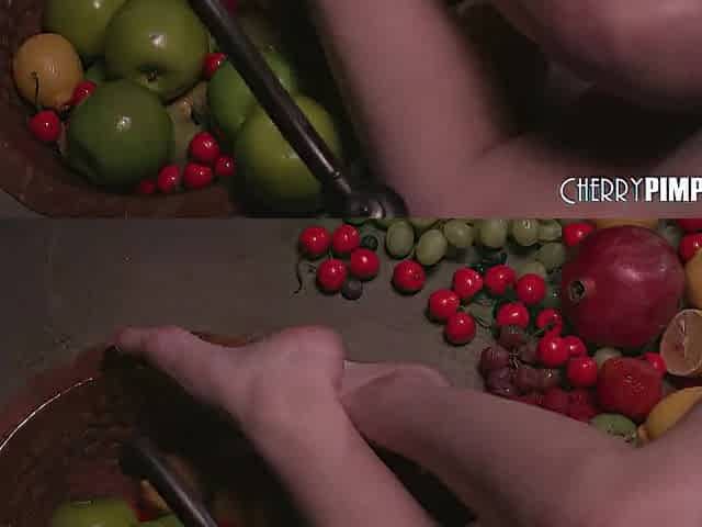 Slutty Lilly Bell Gets Juice From Her Fruit And Her Snatch With Masturbating Food Play