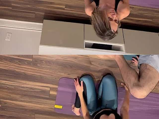 Wife drilled during yoga session whilst spouse watches and films / Creampie in yoga panties / Hotwife