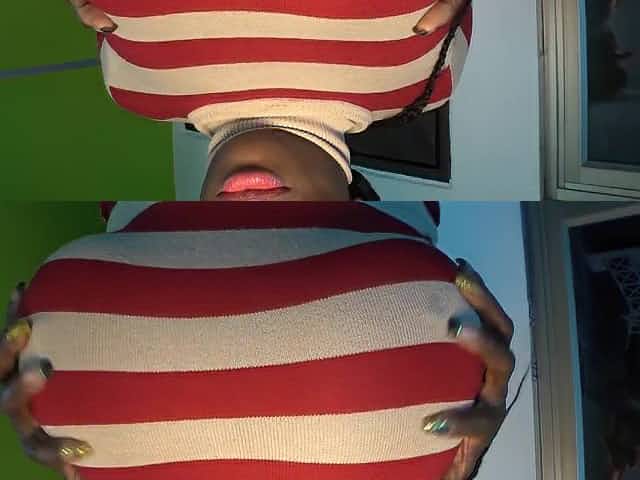 Ebony mature wife with monster tits gives homemade POV blowjob