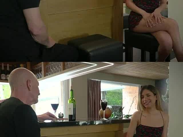 Awesome youthful blond gets cum in throat from old bartender after this babe gets hard vagina banged