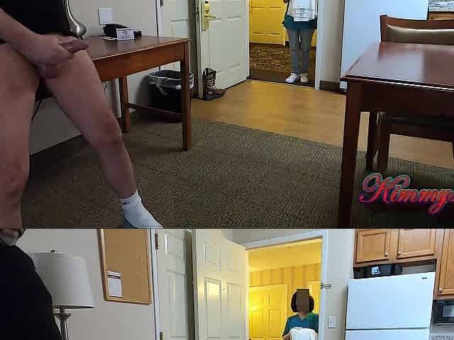 SCHLONG FLASHING ADVENTURE pt1 OPEN DOOR HOTEL MAID WATCHES ME JERK OFF MY LUBED KNOB