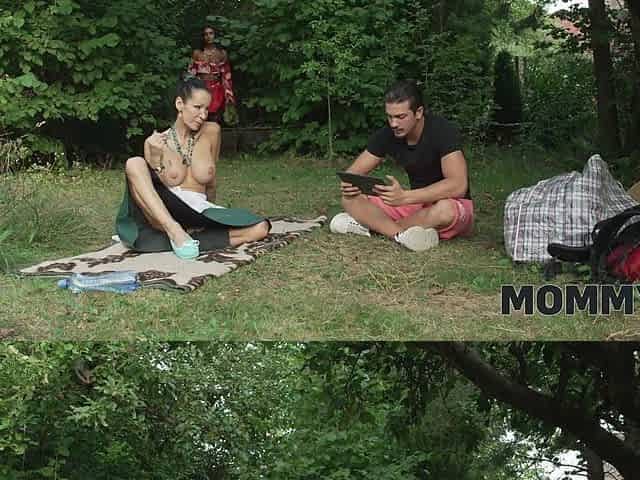 Busty milf rides stepdaughter's boyfriend in front of her