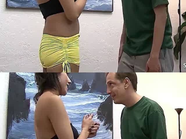 Old Ugly Guy Caught Skinny Latine Teen 18+ Masturbate With Glass Dildo And Seduce Her To Fuck And Facial