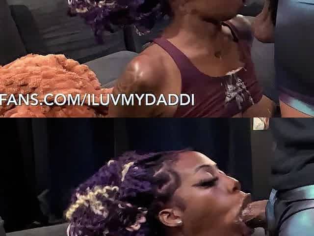 Wicked black freak likes her mouth drilled and twat pounded