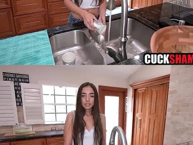 Hot brunette fucked by bbc in front of cuckold fiance