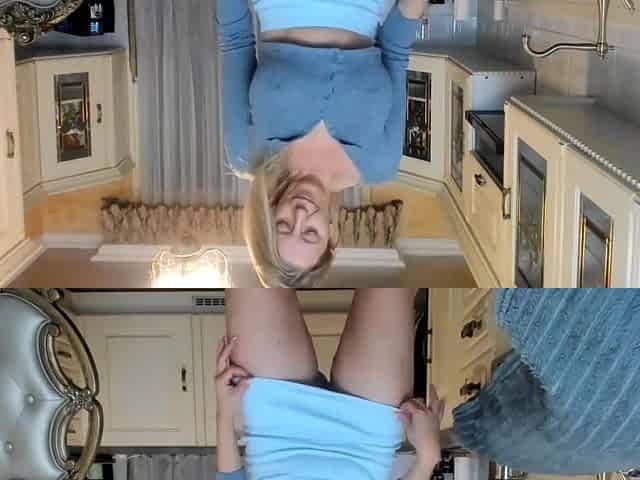 Blonde mature striptease in the kitchen