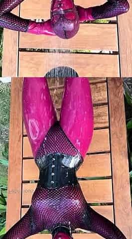 Outdoor solo masturbation scene with curly blonde