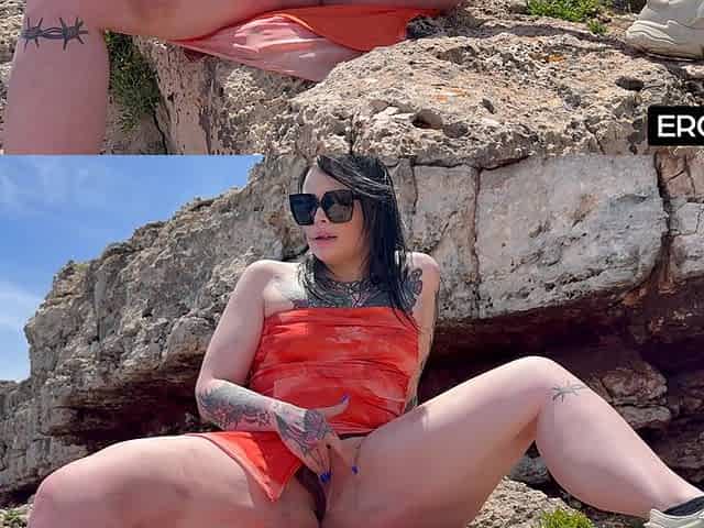 Tattooed Tease Gets Herself off on the Beach - Then Fucked by Strangers at the Hotel
