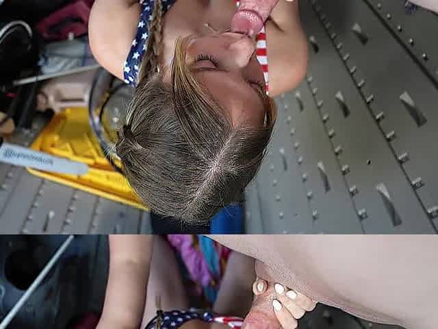 fourth of July Party Gal Sucks Wang in a Shed and Takes THICK Facial