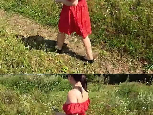Country beauty gives a oral job outdoors