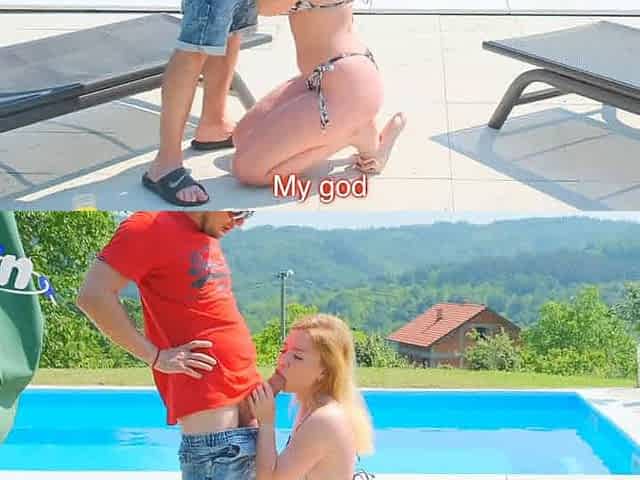 The pool cleaner, a fat backside milf, replaced her husband! I left a peak for him - super super hot xxx porn!
