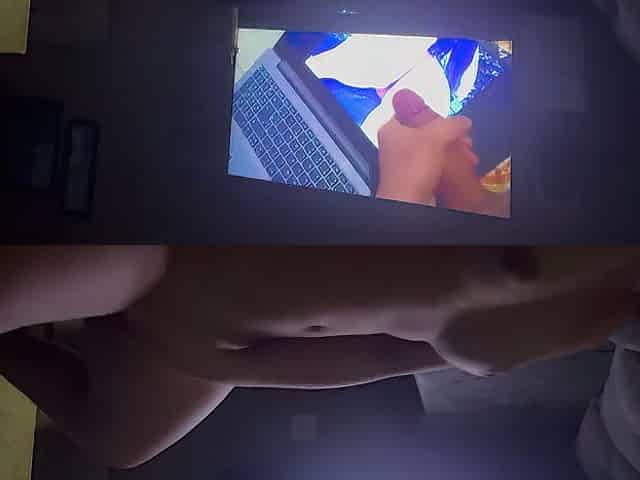 A sexy woman masturbating during the time that watching several dudes wanking to her.
