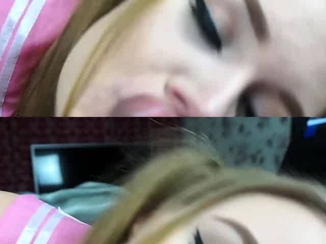 Schoolgirl gives very sloppy blowjob, gets huge facial