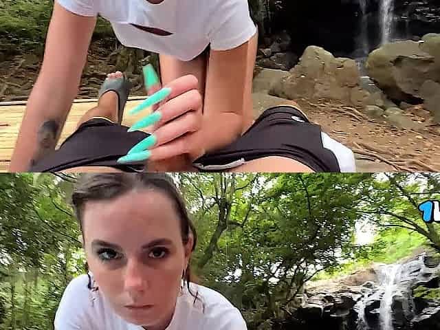 Steamy Public Oral by a Beautiful Cutie at the Waterfall - Experience this Intensive Real Pair