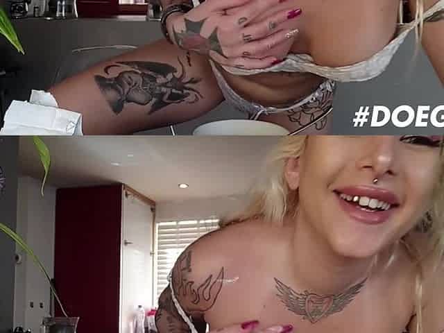 Katerina Kalista Works from Home in Tattooed Blonde Solo Charm