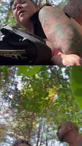 Riding the bull in the woods pounding vagina for double organisms
