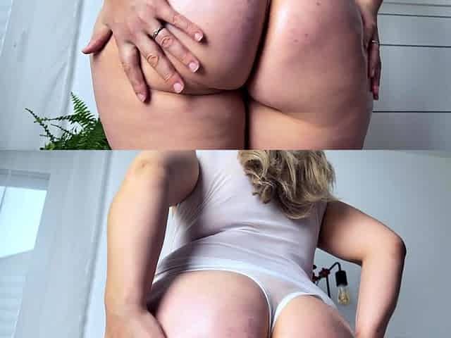 An oiled MILF PAWG rides a dildo. Her nipples show through