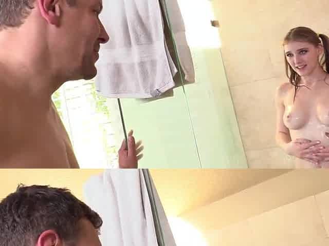 Teen busted getting freaky in the shower by step father