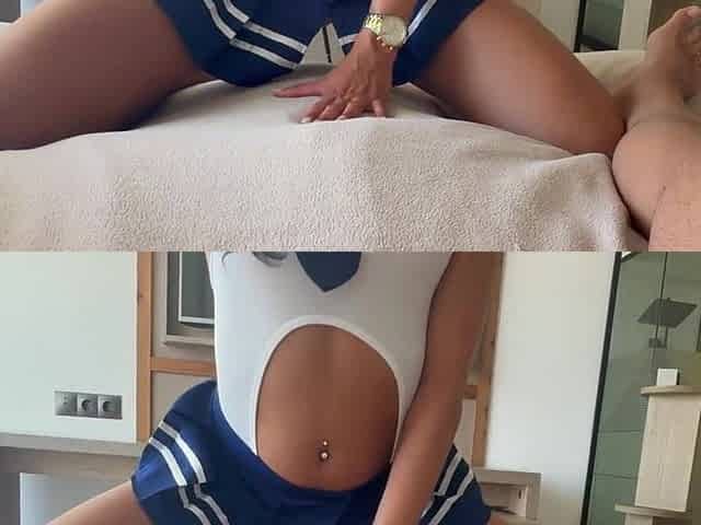 IDEAL POV!! I lift my little petticoat and drain his cum on my butt