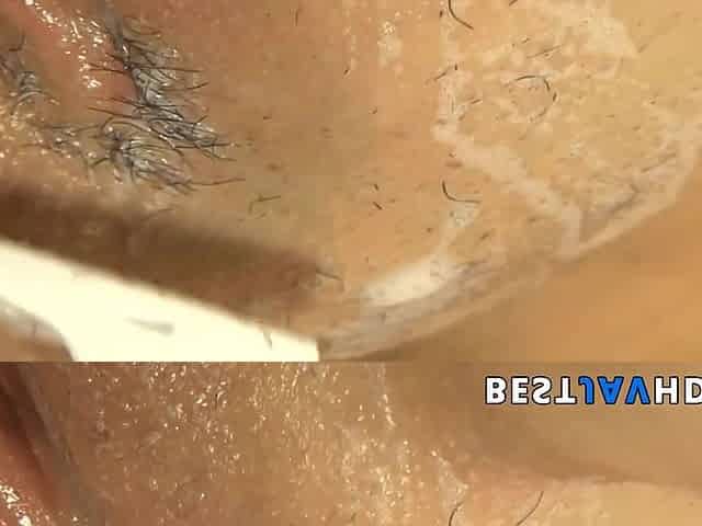 Shaved gash Mori cums, lubed till clit - Asian porn!