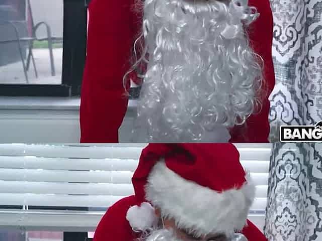 Slutty brunette bimbo gets her pussy destroyed by a man in santa attire