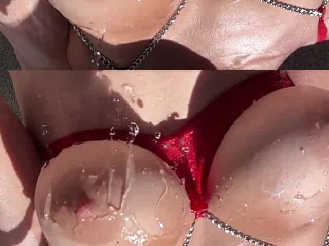 European Stepmom Artemisia Love Showing her wet melons outdoor and playing with 'em for u