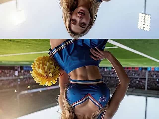 PACKED STADIUM POWERFUL EMOTIONS GORGEOUS CHEERLEADER BANGED HARD (IA GENERATED) NOT A REAL PERSON