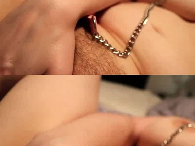 Hot babe Sophie Paris having horny solo toy masturbation