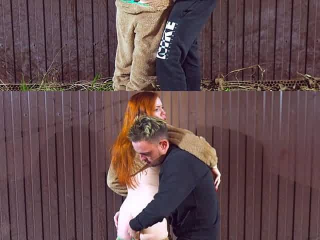 Amateur POV and his redhead girl outdoor