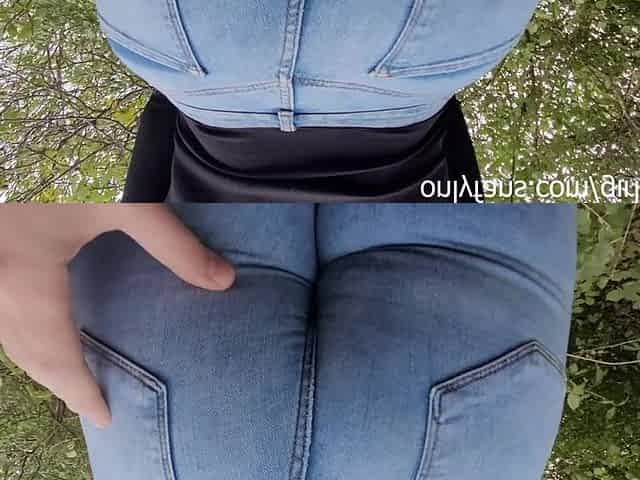Grabbing Large Butt in Constricted Jeans of Stranger in Public