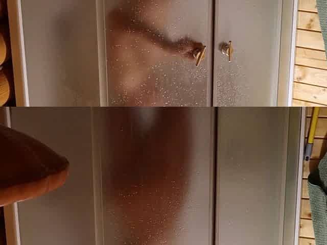 Stepmom in the Shower Saw Me and Started to Masturbate.
