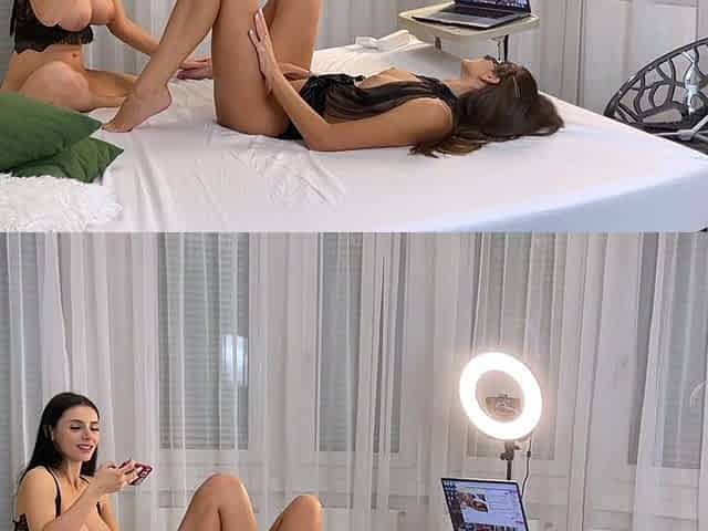 Two sexy brunette lesbians licking each others pussies