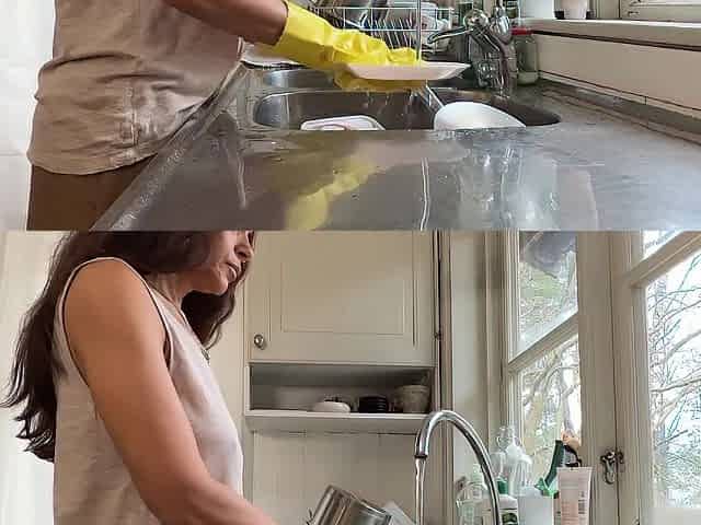 I was doing the dishes but my lewd spouse didn't let me finish and banged me from behind in the kitchen