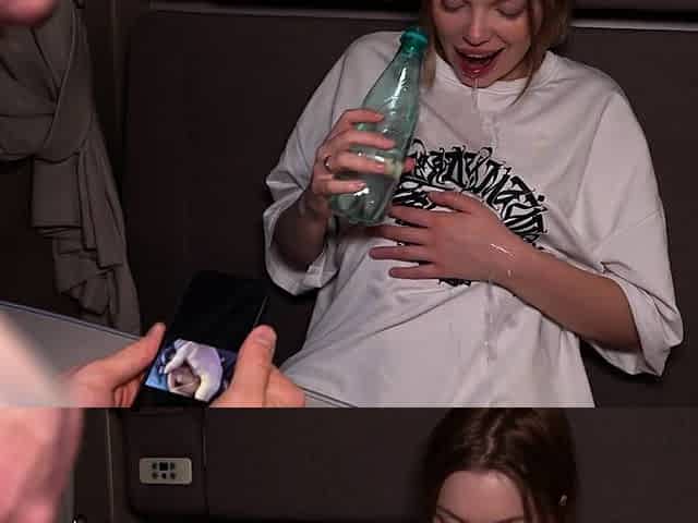 Unexpected teen sex on the train. Wet T-shirt.