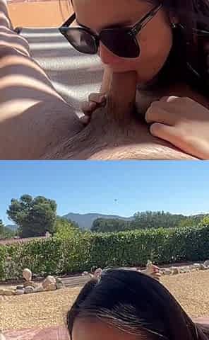 Slutty Kitty Sucks and Rides Yummy Jimmy on the Balcony to Extract His Semen