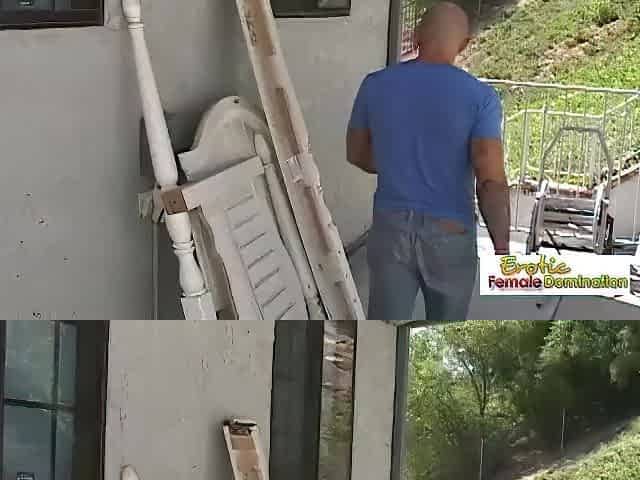 Shaved plumber gets to screw his breasty client's taut arsehole