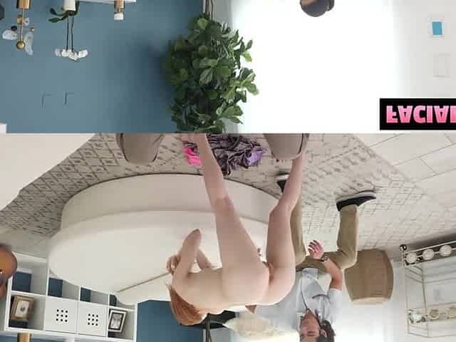 Redhead Cum Bucket Gets Spitroasted By Boyfriend And His Boss