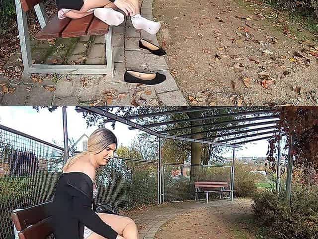 Masturbating and changing garments game outdoors