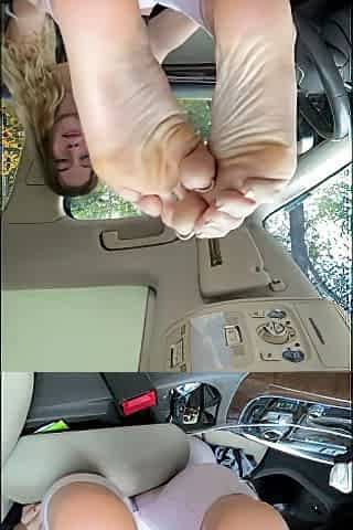 Beautiful Blonde Exposes Her Sensitive Soles And Feet In The Car