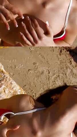 Brunette hottie pounded hard on the beach