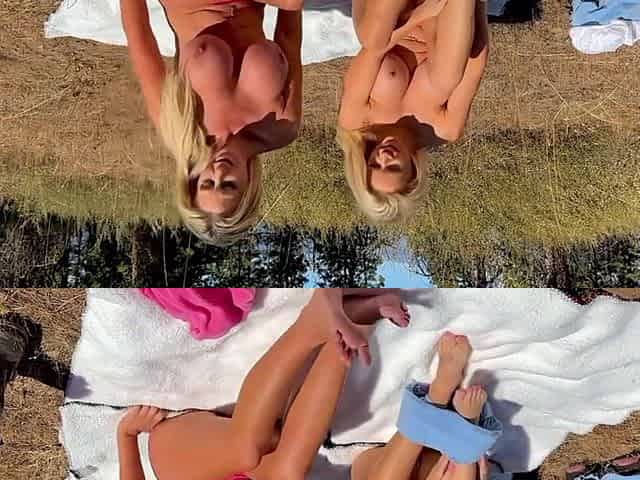 2 MILFs Tanning Entice Hiker for Shared Creampie