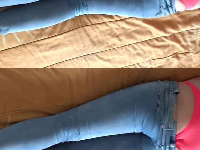 My wife's superlatively good ally's son cums on her large booty with his jean on, mutual masturbation