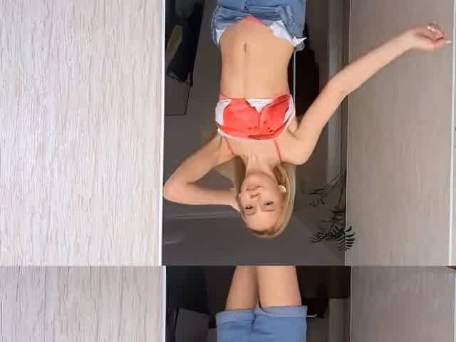 Blonde Babe Teases in Pink Top