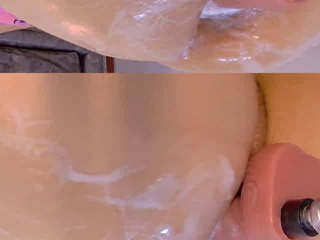 Nude skin, slippery toy, and constricted booty teasing