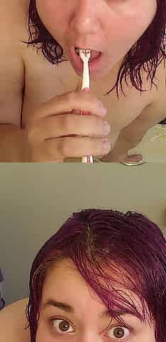Corpulent big beautiful woman Girlfriend Brushing Teeth