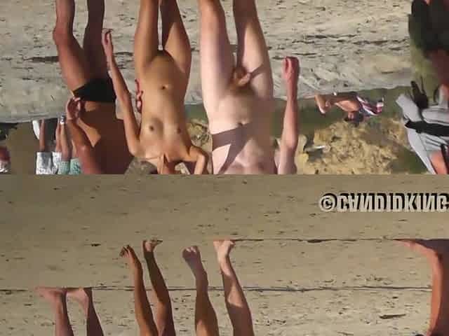 shaved pussy asian girl strolls on the beach with white man