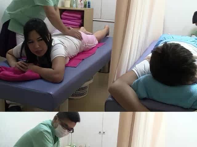 Lovely Asian girl gets her tight pussy massaged on the table